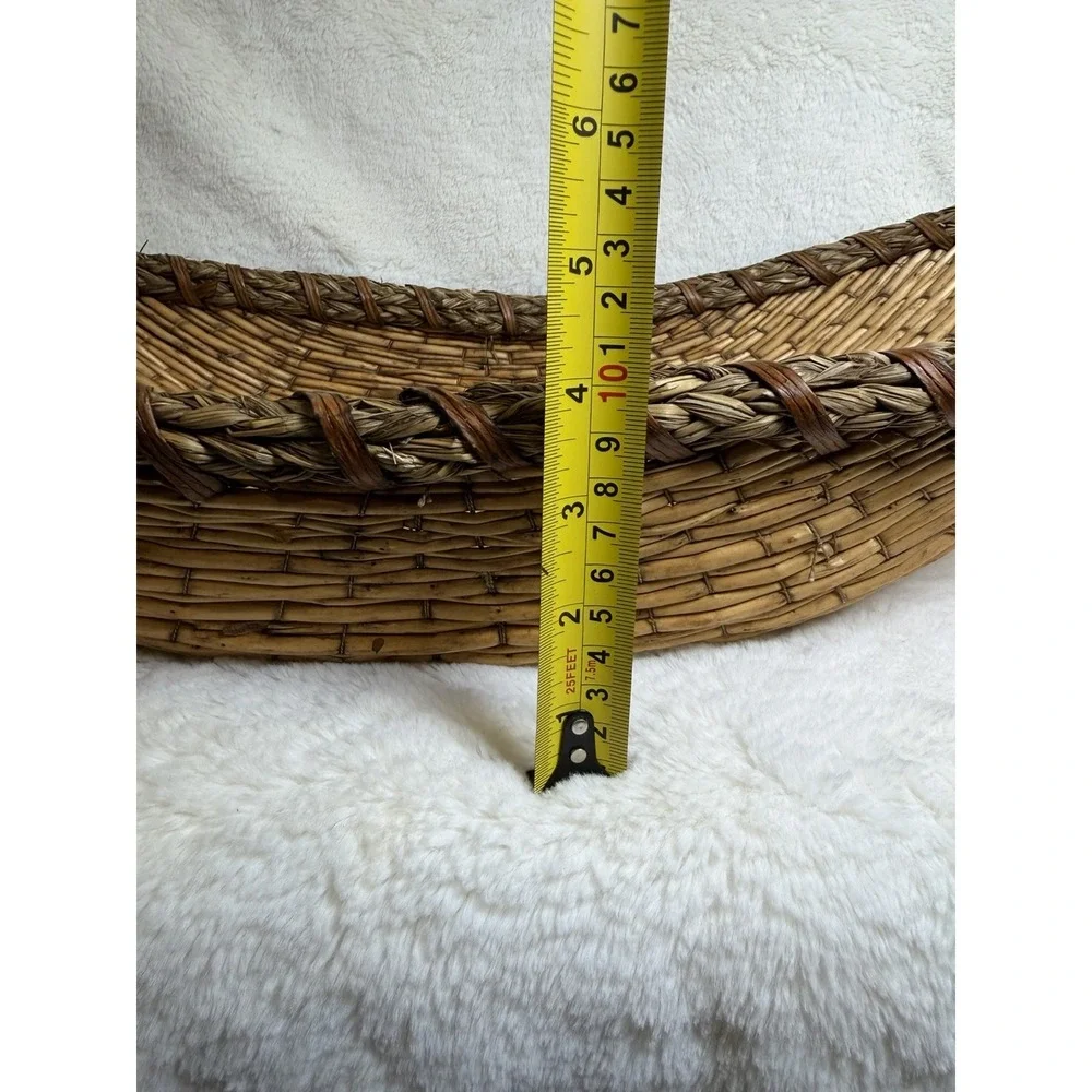 Antique Winnowing Basket Bamboo Tray Egg Shaped Bohemian Primitive Rustic 22x11
